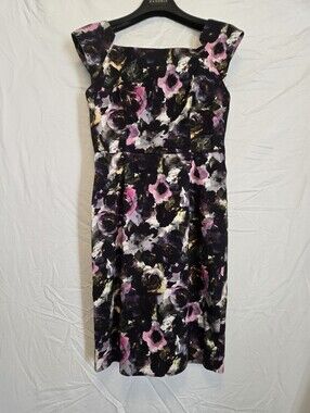Milly Dark Floral Midi Dress with Pink & Purple Accents